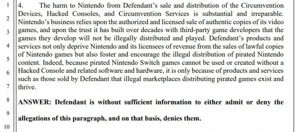 Switch破解盗版商否认任天堂全部指控 不请律师自己为自己辩护