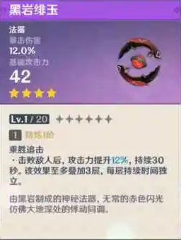 原神黑岩绯玉满级属性介绍