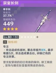 原神宗室长剑满级属性介绍