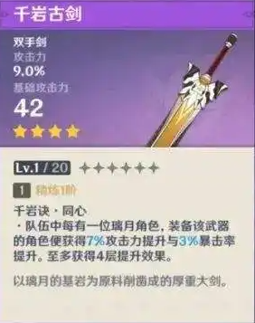 原神千岩古剑满级属性介绍