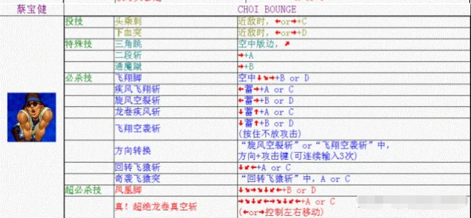 拳皇98蔡宝奇出招表