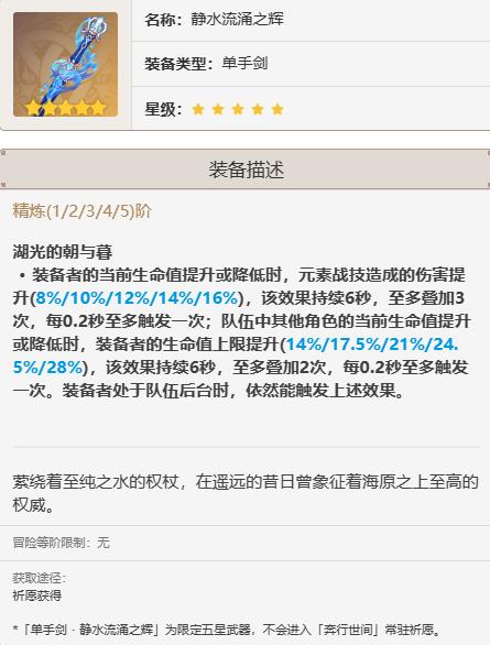 原神静水流涌之辉突破材料