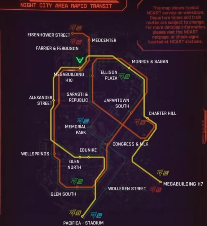 赛博朋克2077地铁线路图